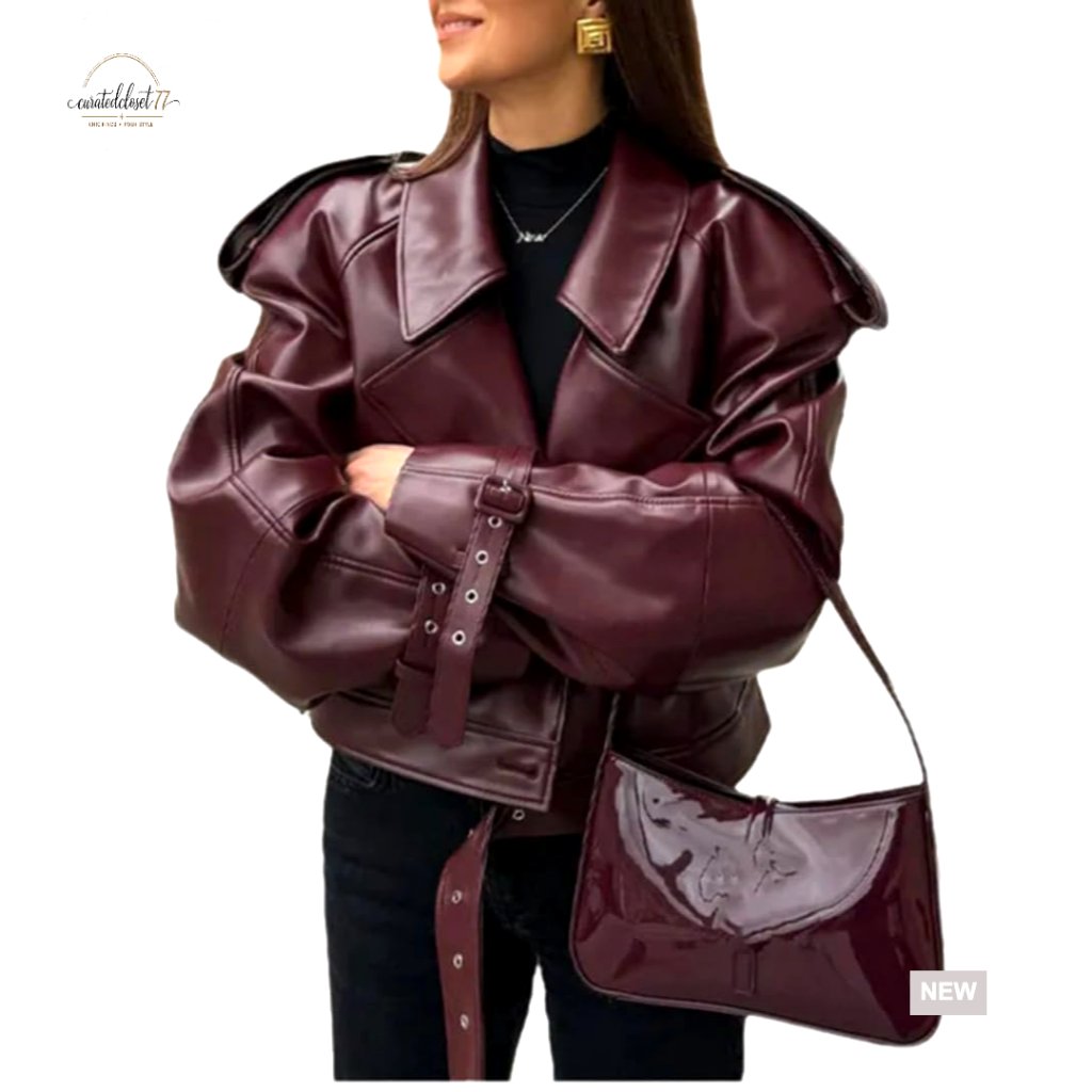 Retro Collar Faux Leather Motorcycle Jacket Oversized Y2k Punk Coat